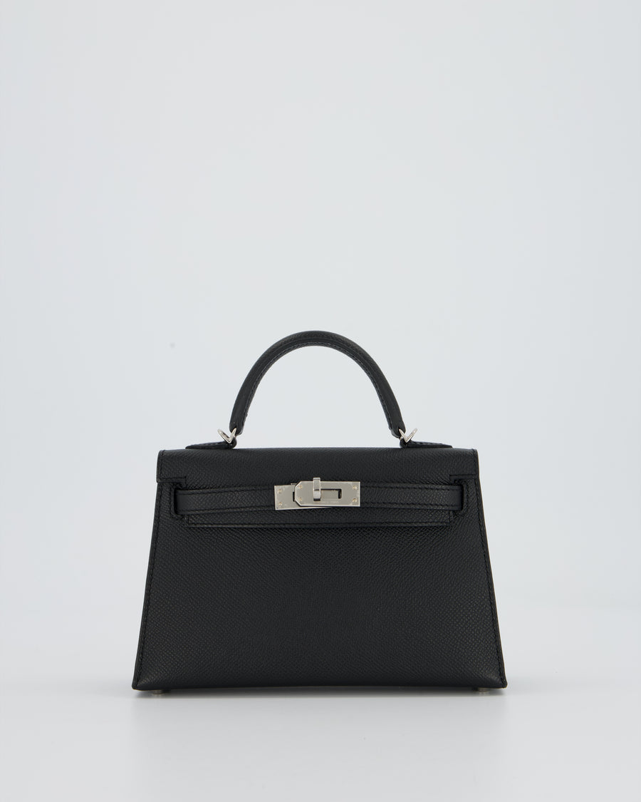 Hermès Mini Kelly II 20 Bag in Noir Epsom Leather with Palladium Hardware