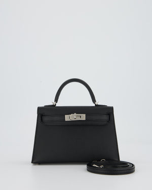 Hermès Mini Kelly II 20 Bag in Noir Epsom Leather with Palladium Hardware