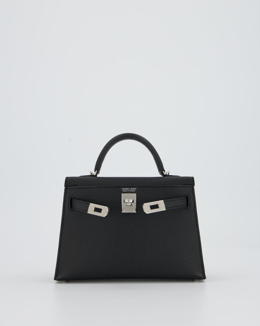 Hermès Mini Kelly II 20 Bag in Noir Epsom Leather with Palladium Hardware