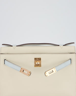 Hermès HSS Kelly Pochette Bag in Nata and Blue Brume Swift Leather with Rose Gold Hardware