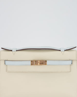 Hermès HSS Kelly Pochette Bag in Nata and Blue Brume Swift Leather with Rose Gold Hardware