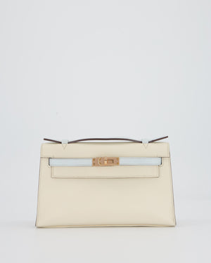 Hermès HSS Kelly Pochette Bag in Nata and Blue Brume Swift Leather with Rose Gold Hardware