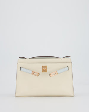 Hermès HSS Kelly Pochette Bag in Nata and Blue Brume Swift Leather with Rose Gold Hardware