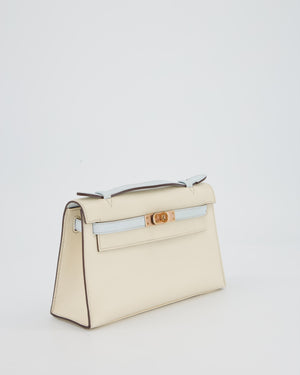 Hermès HSS Kelly Pochette Bag in Nata and Blue Brume Swift Leather with Rose Gold Hardware
