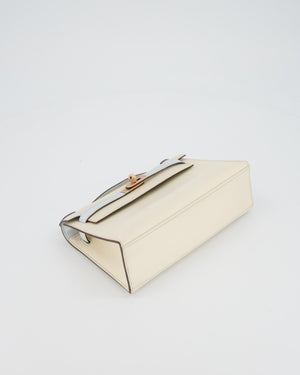 Hermès HSS Kelly Pochette Bag in Nata and Blue Brume Swift Leather with Rose Gold Hardware