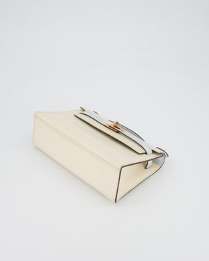Hermès HSS Kelly Pochette Bag in Nata and Blue Brume Swift Leather with Rose Gold Hardware