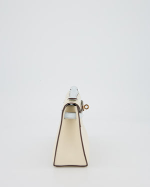 Hermès HSS Kelly Pochette Bag in Nata and Blue Brume Swift Leather with Rose Gold Hardware