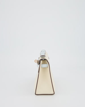 Hermès HSS Kelly Pochette Bag in Nata and Blue Brume Swift Leather with Rose Gold Hardware