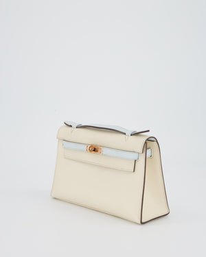Hermès HSS Kelly Pochette Bag in Nata and Blue Brume Swift Leather with Rose Gold Hardware