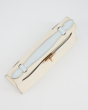 Hermès HSS Kelly Pochette Bag in Nata and Blue Brume Swift Leather with Rose Gold Hardware