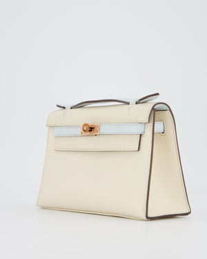 Hermès HSS Kelly Pochette Bag in Nata and Blue Brume Swift Leather with Rose Gold Hardware