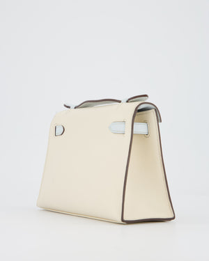 Hermès HSS Kelly Pochette Bag in Nata and Blue Brume Swift Leather with Rose Gold Hardware