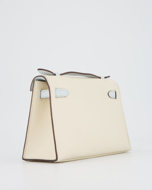 Hermès HSS Kelly Pochette Bag in Nata and Blue Brume Swift Leather with Rose Gold Hardware