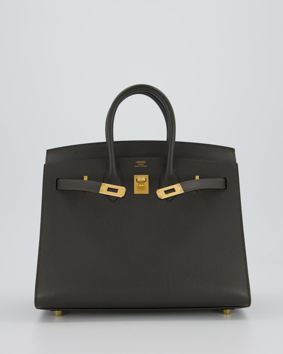 Hermès Birkin 25 Sellier Bag in Graphite Madame Leather with Gold Hardware