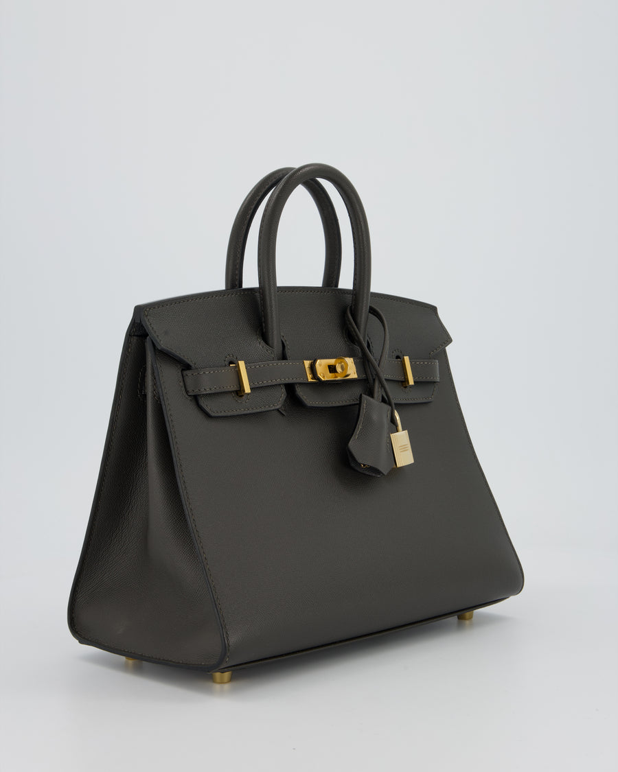 Hermès Birkin 25 Sellier Bag in Graphite Madame Leather with Gold Hardware