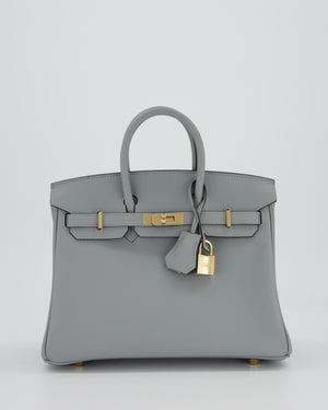 Hermès Birkin 25 Retourne Bag in Gris Pantin Swift Leather with Permabrass Hardware