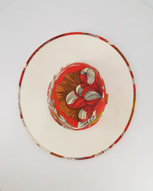 Hermès Orange and White Sun Hat in "Mythiques Phoenix" Print Size 56