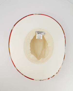 Hermès Orange and White Sun Hat in "Mythiques Phoenix" Print Size 56