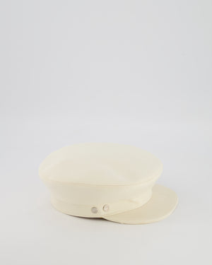 Hermès Cream Giulietta Code Hat with Silver Logo Button Detail Size 58