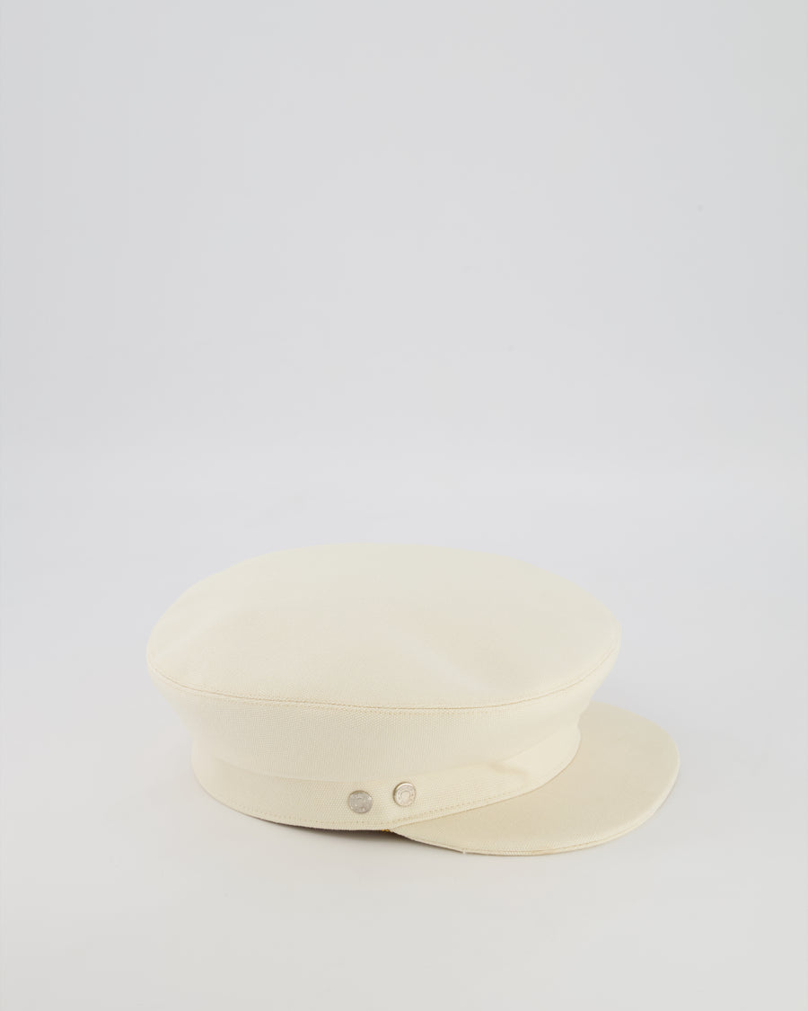 Hermès Cream Giulietta Code Hat with Silver Logo Button Detail Size 58