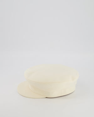 Hermès Cream Giulietta Code Hat with Silver Logo Button Detail Size 58