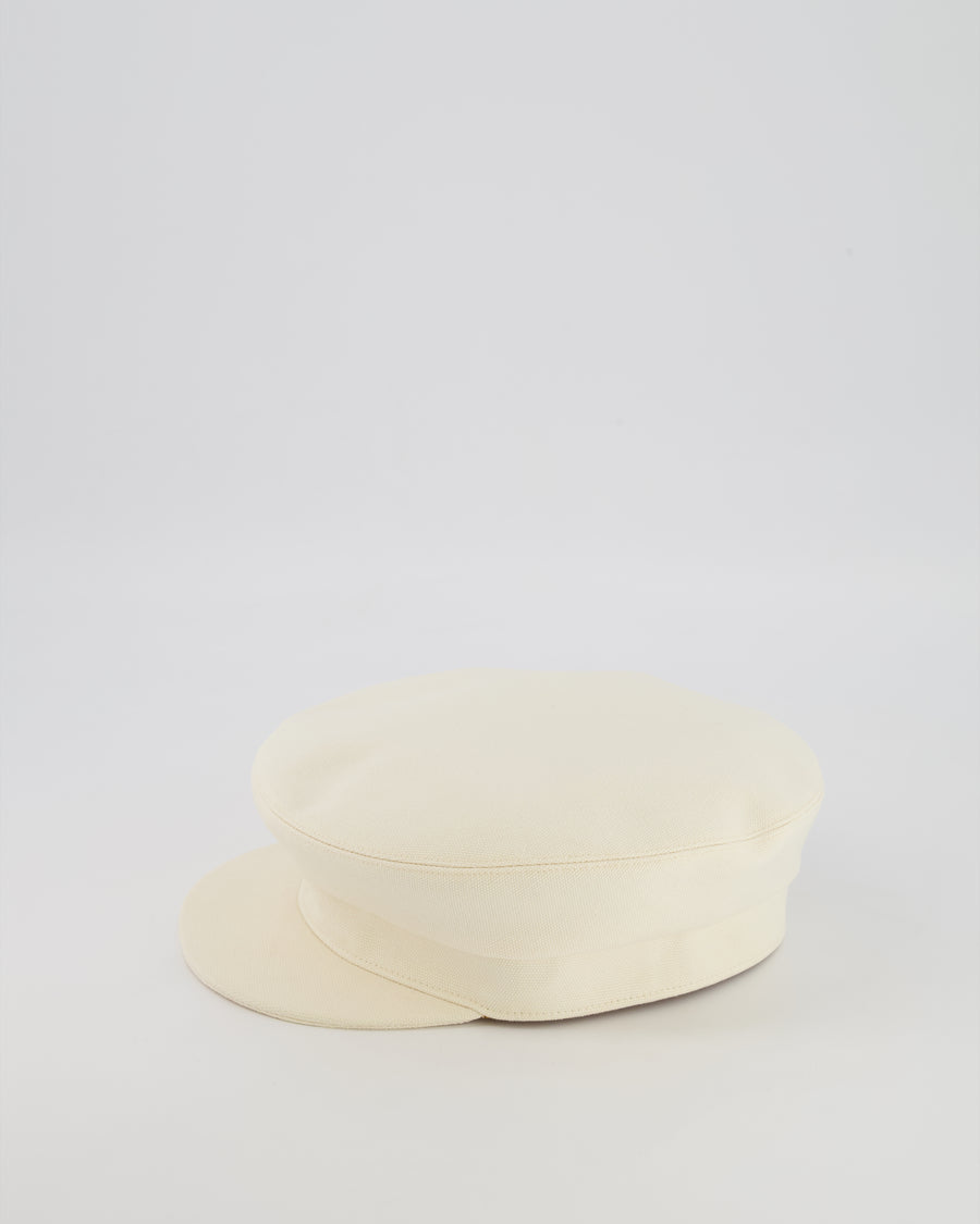 Hermès Cream Giulietta Code Hat with Silver Logo Button Detail Size 58