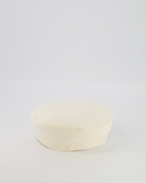 Hermès Cream Giulietta Code Hat with Silver Logo Button Detail Size 58