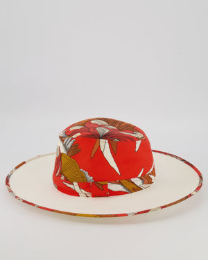 Hermès Orange and White Sun Hat in "Mythiques Phoenix" Print Size 56