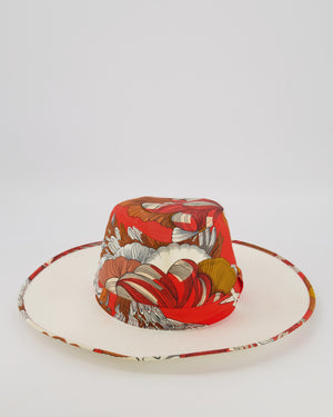 Hermès Orange and White Sun Hat in "Mythiques Phoenix" Print Size 56