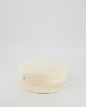 Hermès Cream Giulietta Code Hat with Silver Logo Button Detail Size 58