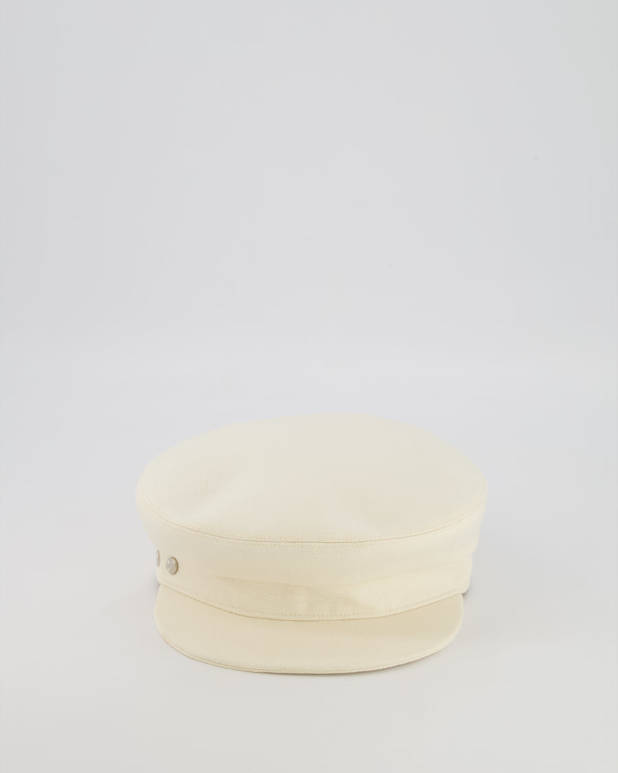Hermès Cream Giulietta Code Hat with Silver Logo Button Detail Size 58