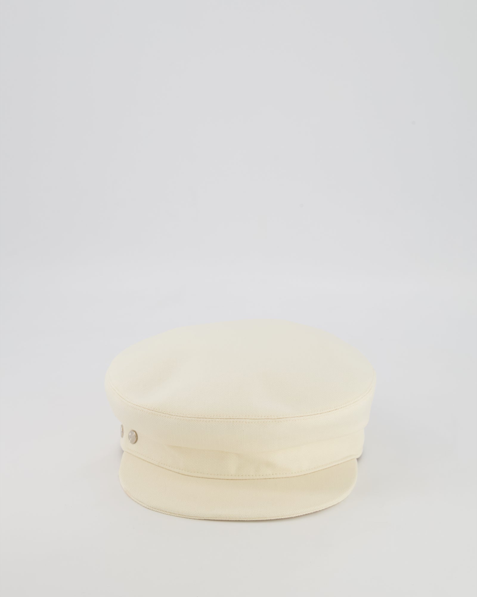 Hermès Cream Giulietta Code Hat with Silver Logo Button Detail