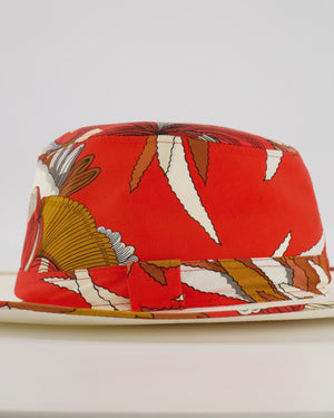 Hermès Orange and White Sun Hat in "Mythiques Phoenix" Print Size 56