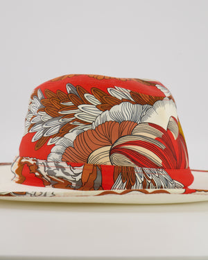 Hermès Orange and White Sun Hat in "Mythiques Phoenix" Print Size 56