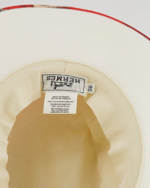 Hermès Orange and White Sun Hat in "Mythiques Phoenix" Print Size 56