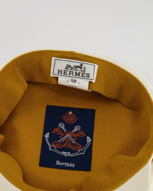 Hermès Cream Giulietta Code Hat with Silver Logo Button Detail Size 58