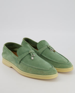 Loro Piana Green Suede Summer Charms Walk Loafers Size EU 40 RRP £825