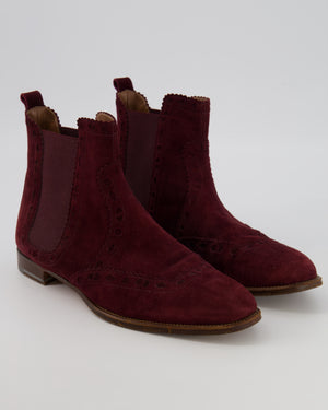 Hermès Burgundy Suede Chelsea Ankle Boots Size EU 39
