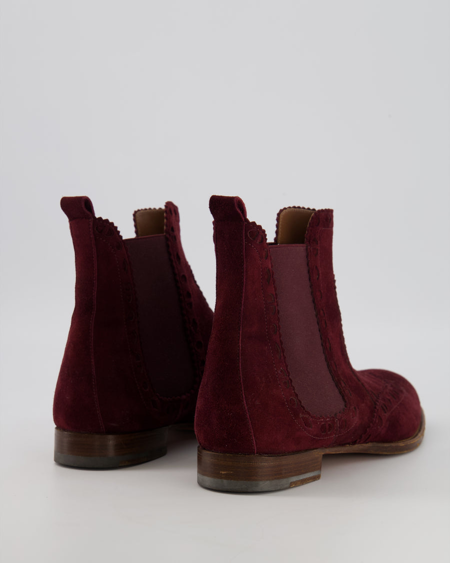 Hermès Burgundy Suede Chelsea Ankle Boots Size EU 39