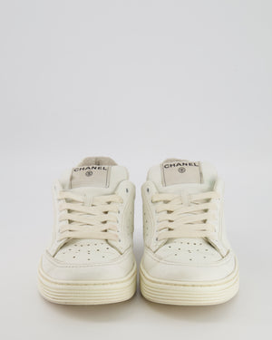 Chanel White Perforated Leather Trainers with Terrycloth Back Logo Size EU 39.5