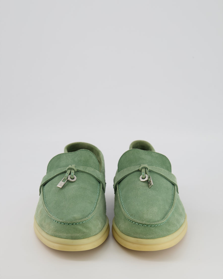 Loro Piana Green Suede Summer Charms Walk Loafers Size EU 40 RRP £825