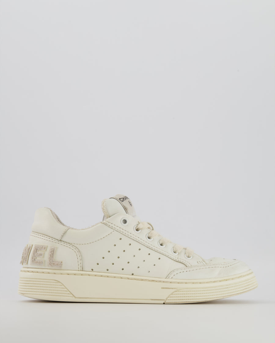 Chanel White Perforated Leather Trainers with Terrycloth Back Logo Size EU 39.5
