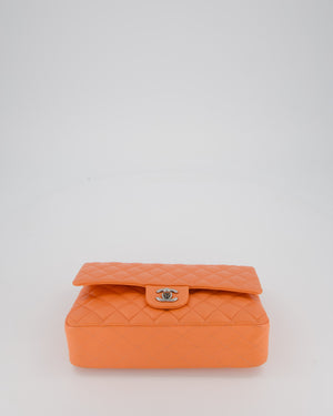 Chanel Coral Pink Classic Medium Double Flap Bag in Lambskin Leather with Silver Hardware