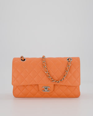 Chanel Coral Pink Classic Medium Double Flap Bag in Lambskin Leather with Silver Hardware