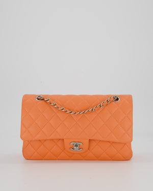 Chanel Coral Pink Classic Medium Double Flap Bag in Lambskin Leather with Silver Hardware