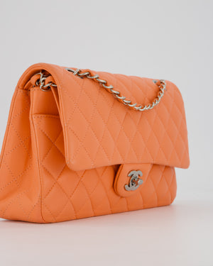 Chanel Coral Pink Classic Medium Double Flap Bag in Lambskin Leather with Silver Hardware