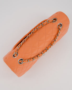 Chanel Coral Pink Classic Medium Double Flap Bag in Lambskin Leather with Silver Hardware