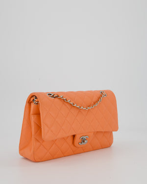 Chanel Coral Pink Classic Medium Double Flap Bag in Lambskin Leather with Silver Hardware