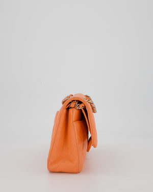 Chanel Coral Pink Classic Medium Double Flap Bag in Lambskin Leather with Silver Hardware
