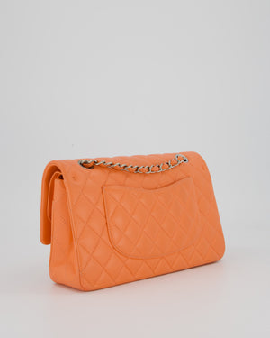 Chanel Coral Pink Classic Medium Double Flap Bag in Lambskin Leather with Silver Hardware